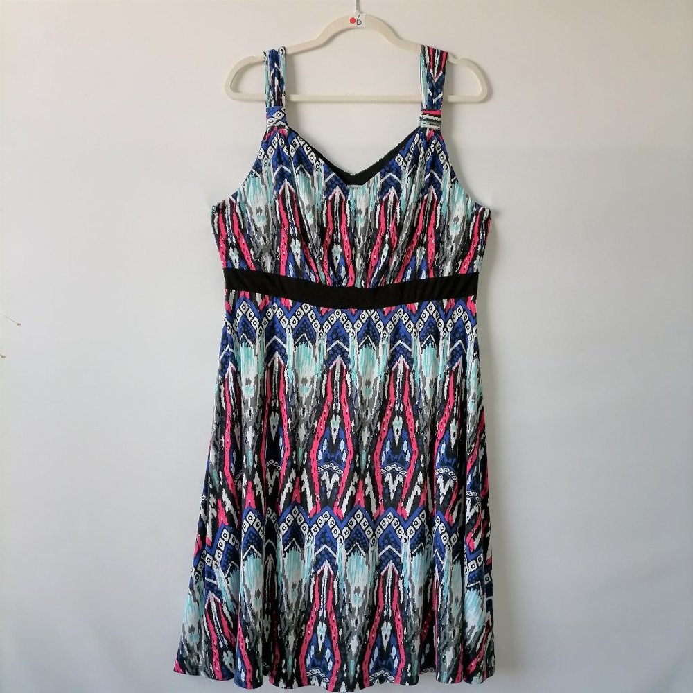 Cato Womens Multicolor Printed Wide Strap V-Neck A-Line Dress Size 14/16